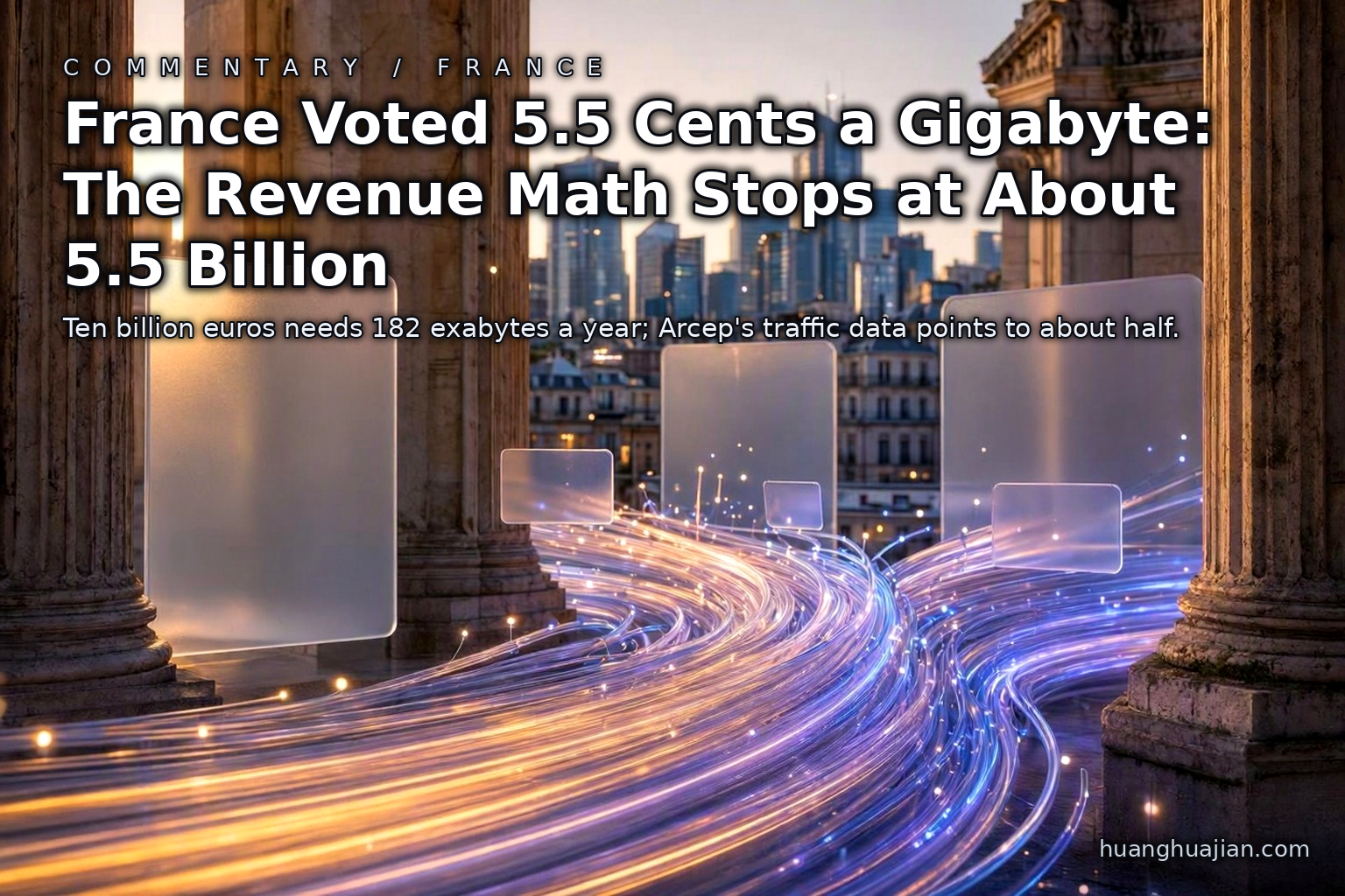 Ten billion euros needs 182 exabytes a year. Arcep's own traffic data points to about half that.