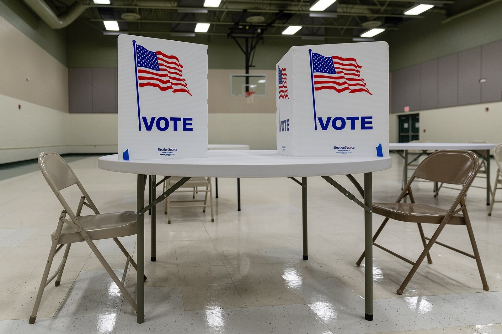 Voting booths at a combined polling place in Grand Rapids, Minnesota, on Electio
