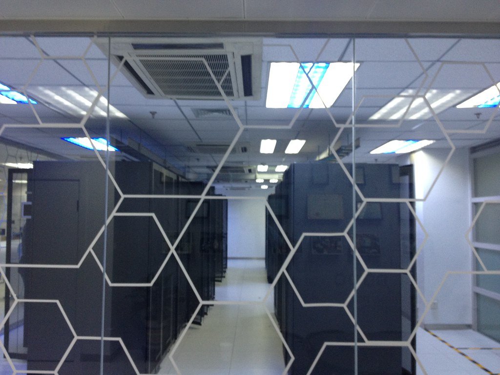 Rows of servers in a data center