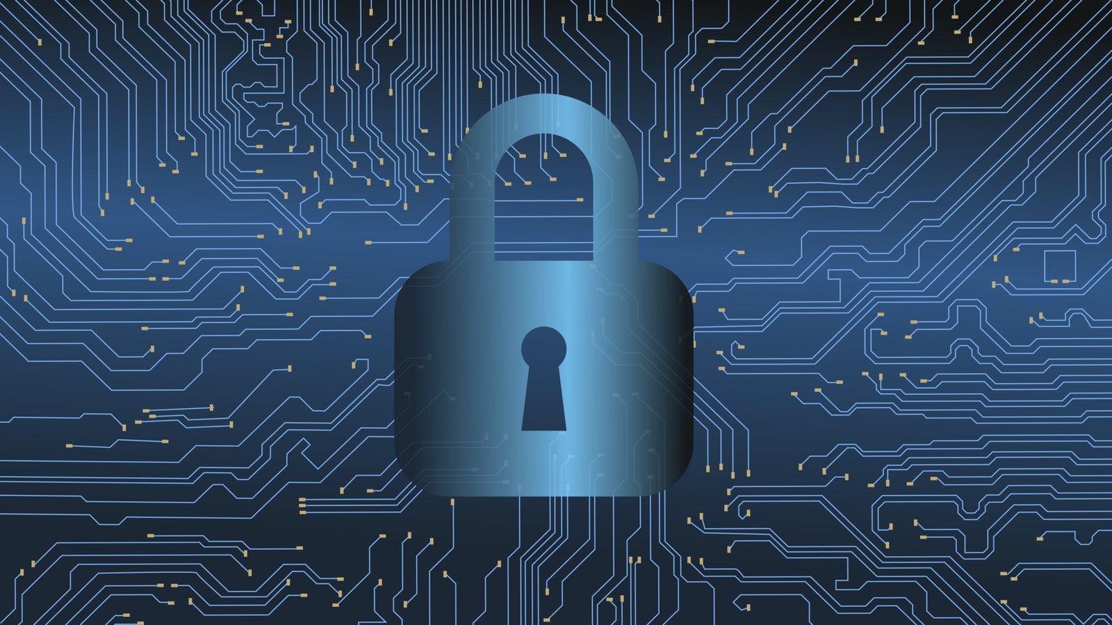 A padlock on a circuit board