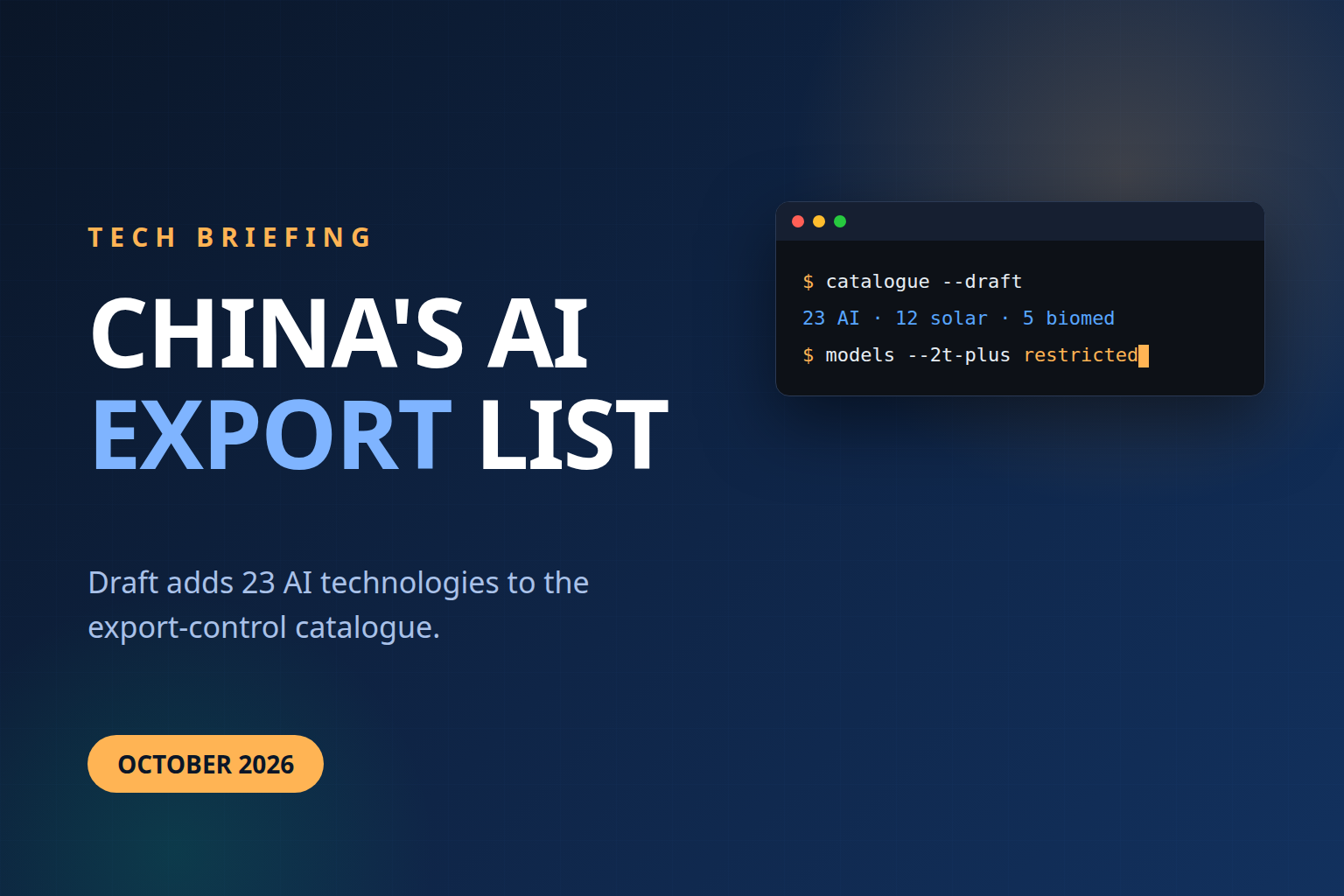 Branded banner: China's AI export list, October 2026